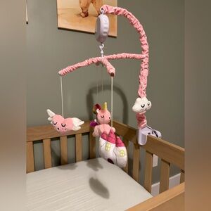 Pink and White Baby Mobile with Unicorn and Cloud